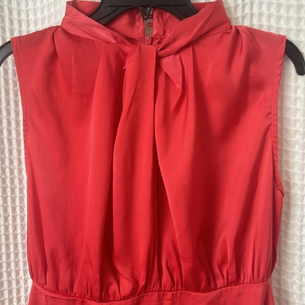 NWT She + Sky Sleeveless Satin Silk Dress with Twist Front High Neck Band Detail - Picture 2 of 9